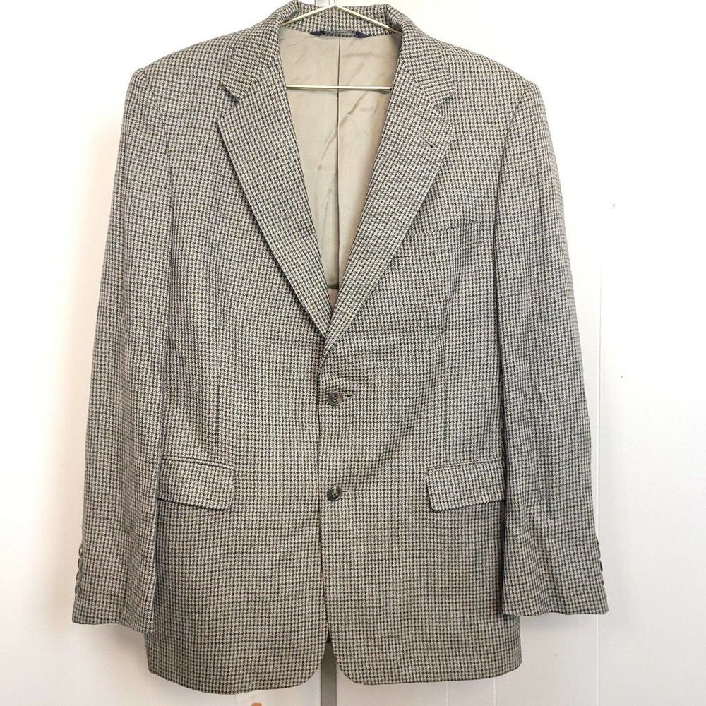 BURBERRY Men’s Houndstooth Sport Coat Blazer Jacket Sz 42 R neutral beige brown
